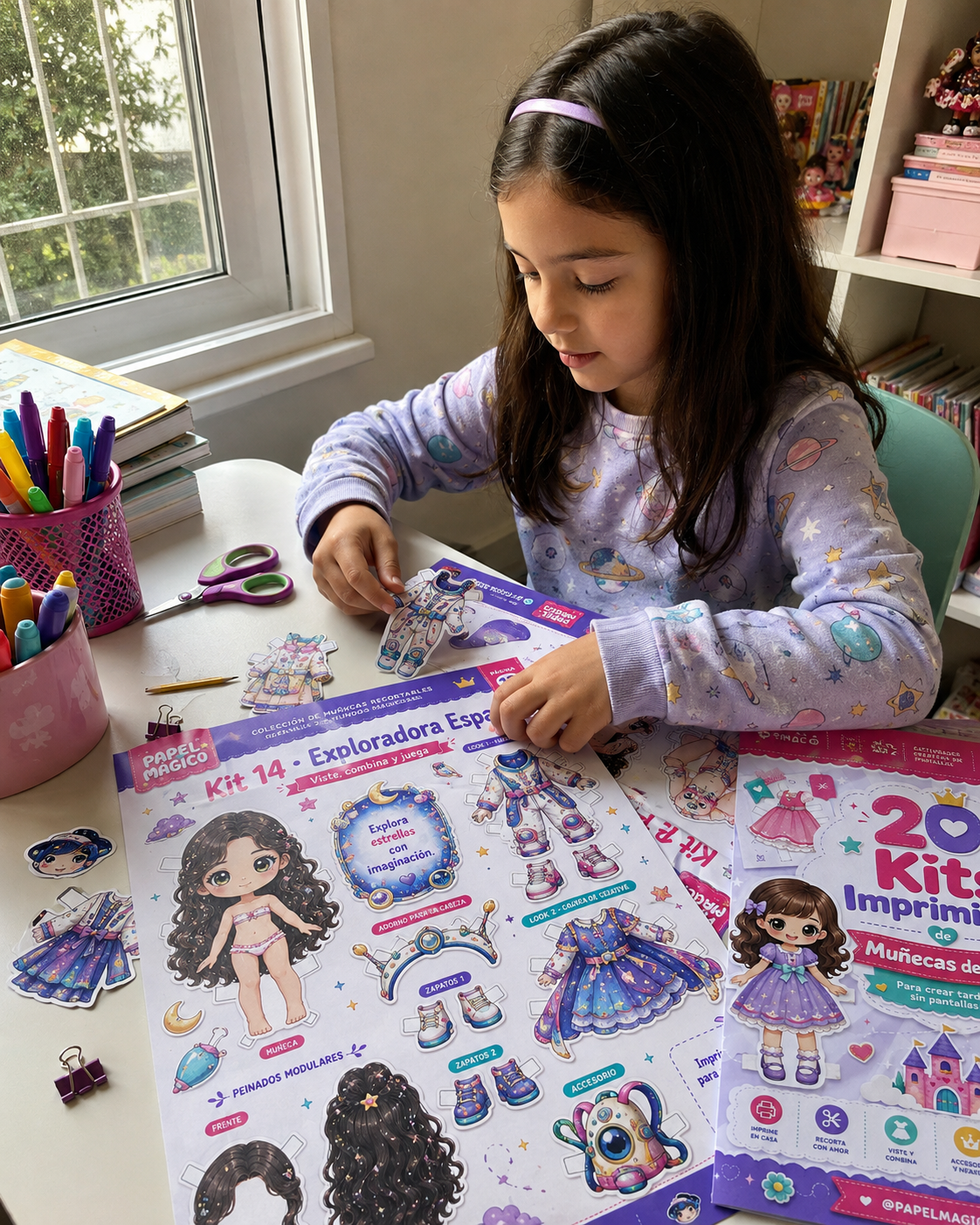 Niña feliz con su creación